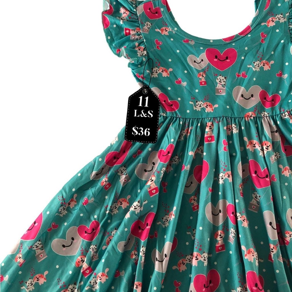 Heart Print Teal Dress